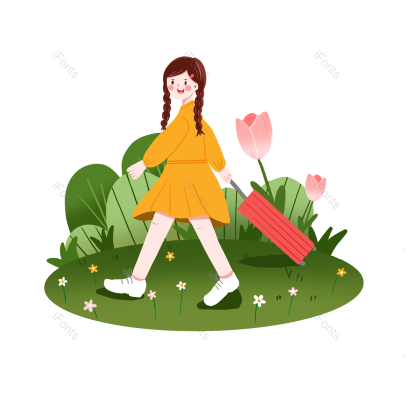 春游图片,可爱女孩元素,手绘PNG,免抠素材